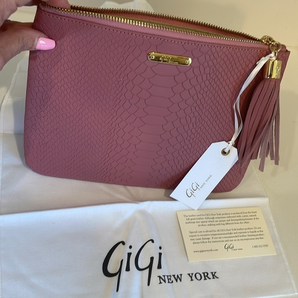 Gigi New York All In One Embossed Leather Clutch With Tassel Dark Pink/Mauve - Picture 3 of 15